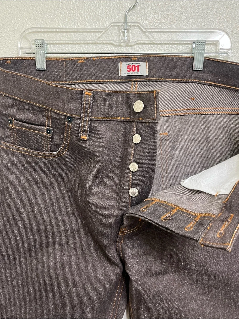 Levi’s 501 Men’s Jeans 38x30 Straight Leg Button Fly Dark Brown Denim